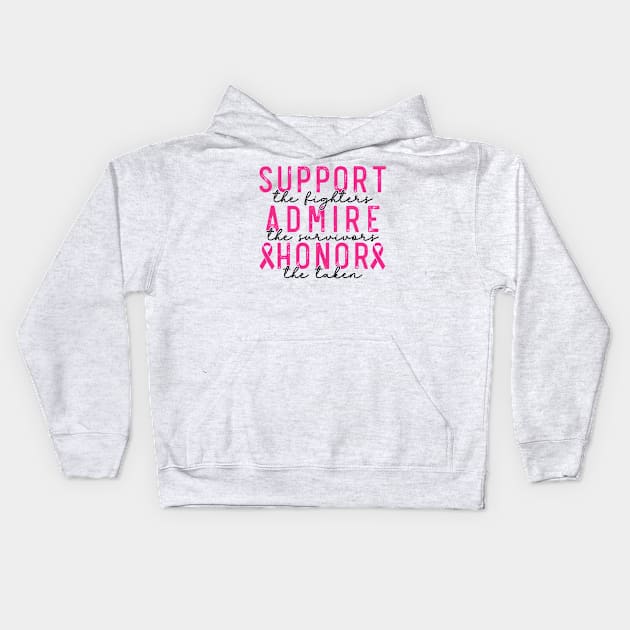 Breast Cancer Support - Honor - Survivor - Awareness Pink Ribbon Black & Pink Font Kids Hoodie by Color Me Happy 123